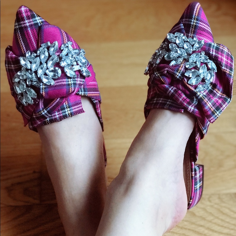 ASOS Jeweled Plaid Flat Mules